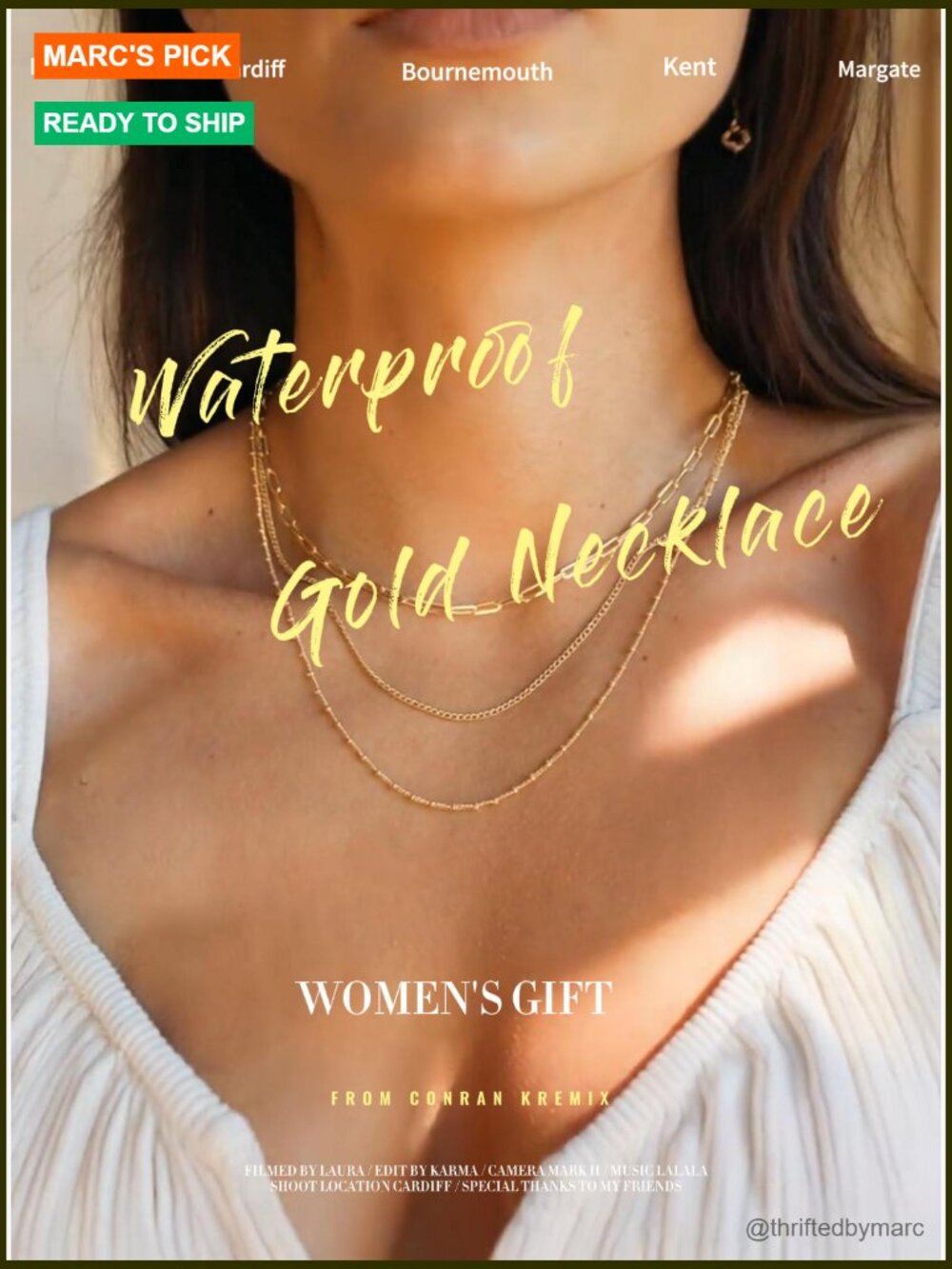 14k Gold Plated Stainless Steel Dainty Layered Necklace Set Waterproof Non - Picture 7 of 7